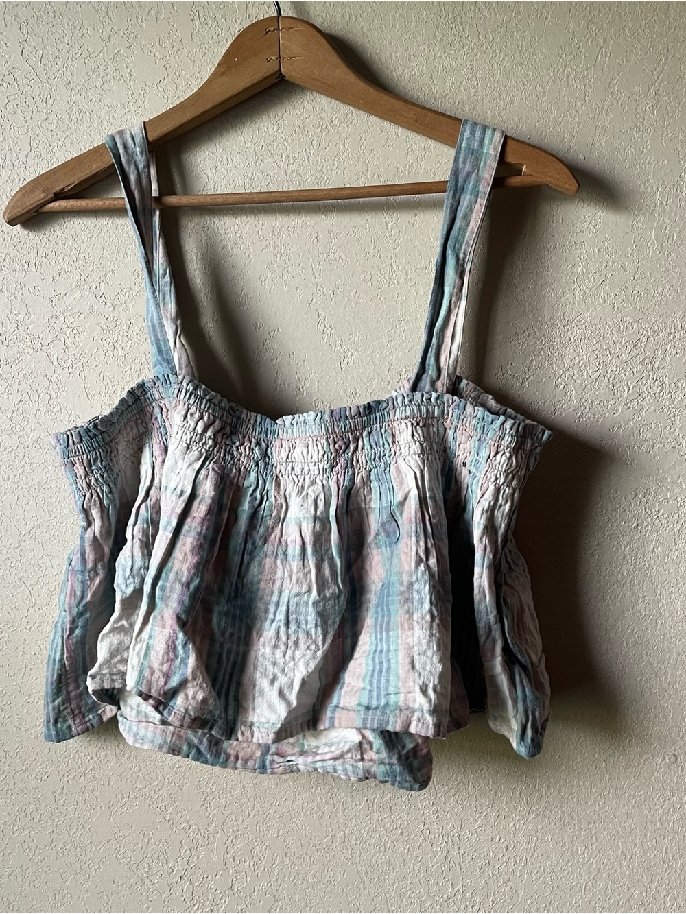 AEO Pastel Plaid Cotton Tank Top Cropped - Picture 4 of 5